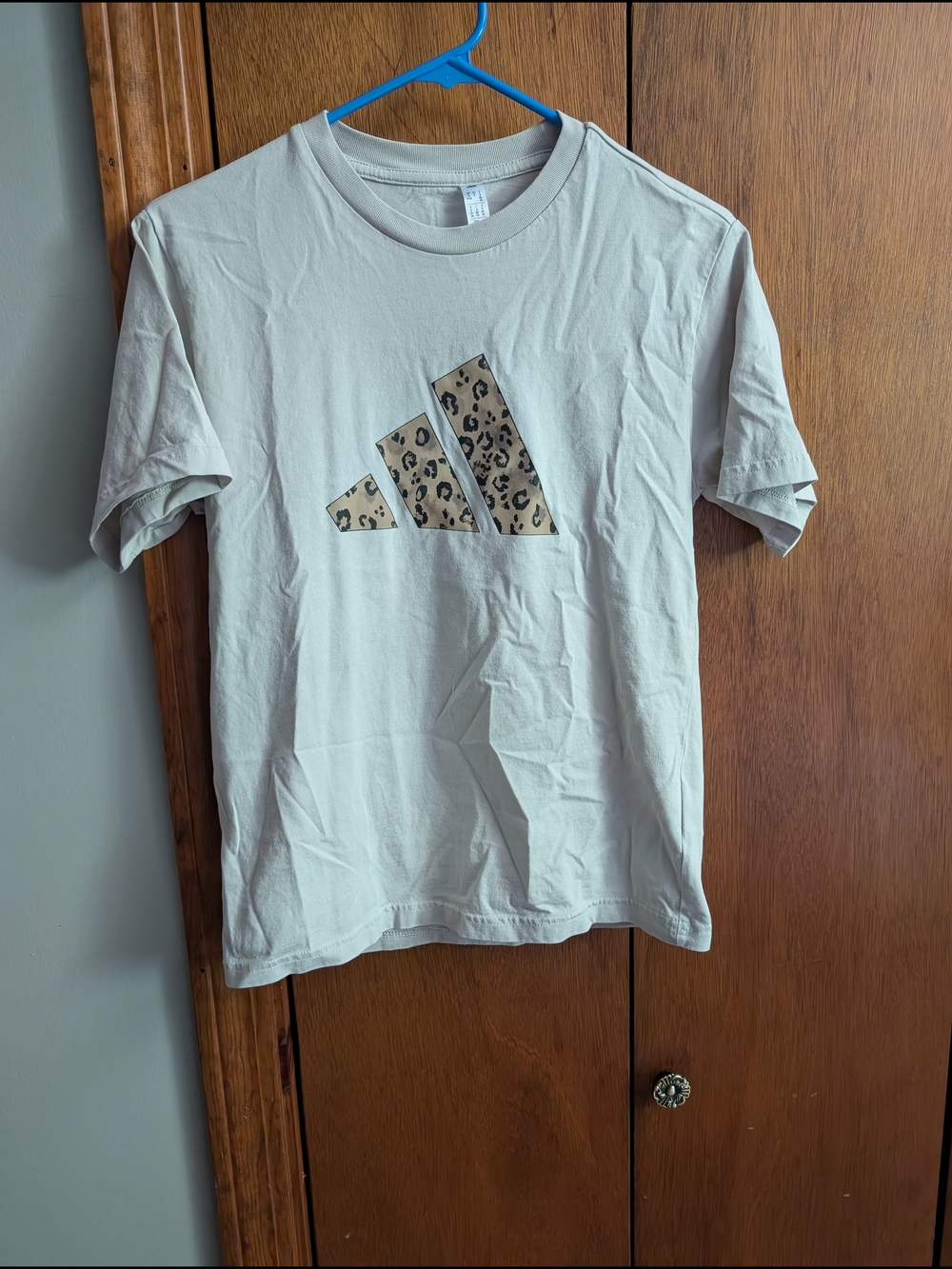 Adidas Beige Tee with Leopard Logo
